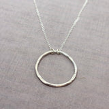 Organic Hammered Sterling Silver Karma Necklace, Thick 1.25" Circle