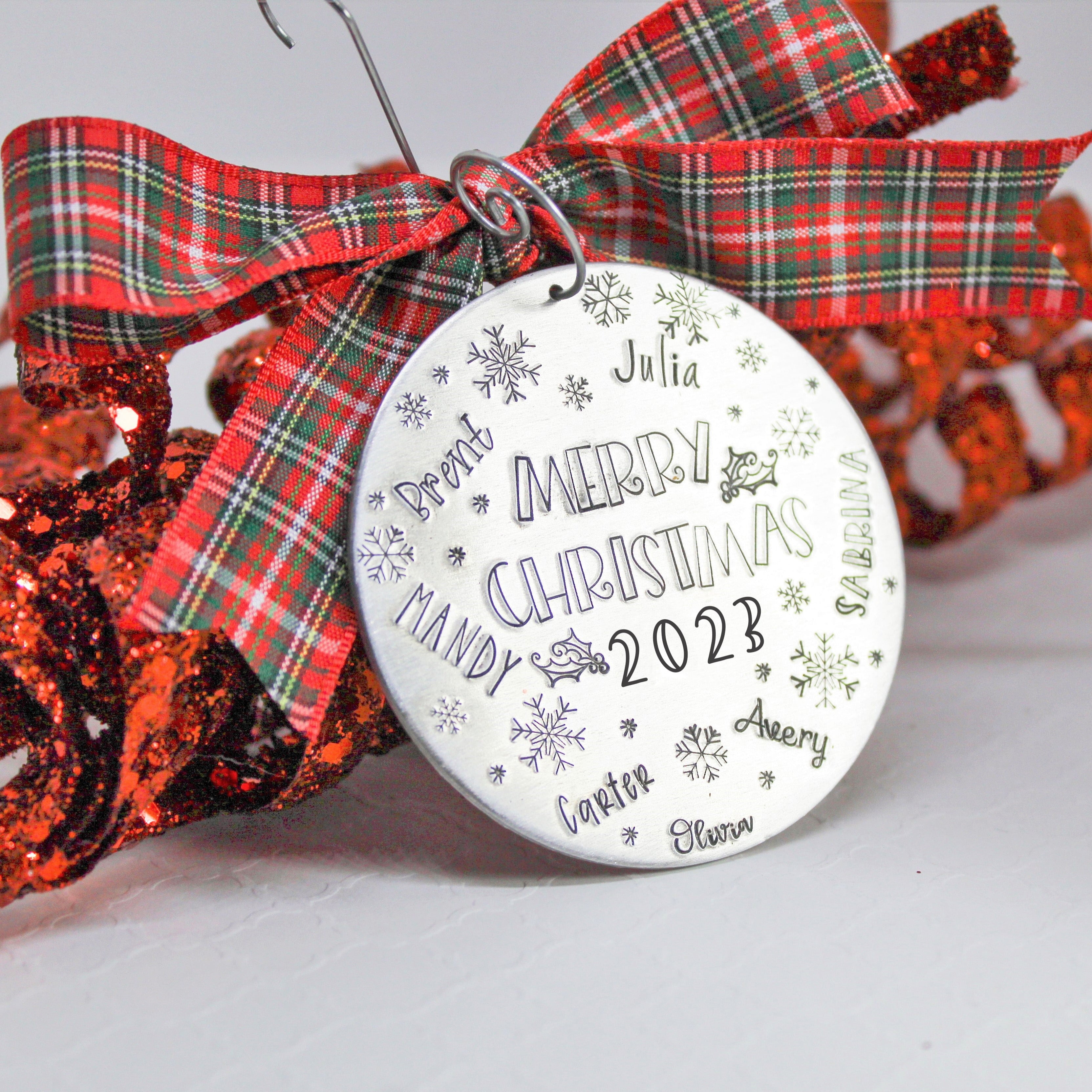 Large family ornament, Merry Christmas Delena Wright Artisan Jewelry