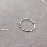 Organic Hammered Sterling Silver Karma Necklace, Thick 1.25" Circle
