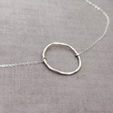 Organic Hammered Sterling Silver Karma Necklace, Thick 1.25" Circle