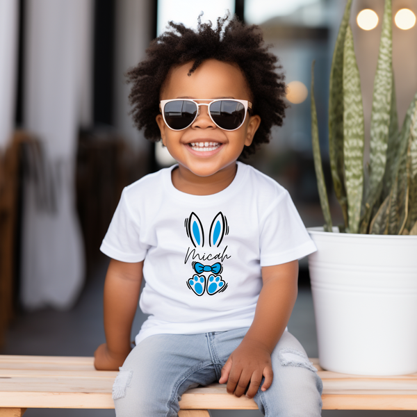 Custom Easter Name Shirt with blue Bunny Ears