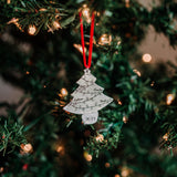 Christmas tree shaped ornament with little stamped lights and names