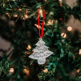 Christmas tree shaped ornament with little stamped lights and names