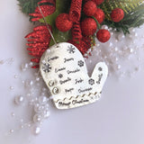 Pewter personalized mitten Christmas ornament, personalized Christmas ornament, glove ornament
