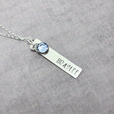 Personalized Sterling Silver Name Bar Necklace with Birthstone