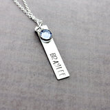 Personalized Sterling Silver Name Bar Necklace with Birthstone