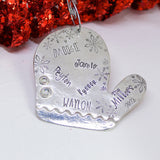 Personalized Mitten Christmas ornament, pewter