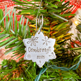 Small snowflake ornament personalized with name and date