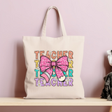 Teacher Pink Leopard Bow Pencil Tote Bag