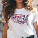 USA Bows Map, 4th of July Patriotic Tee white