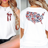 USA Map of Bows, 4th of July Patriotic Tee white