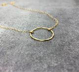 Gold Karma necklace, Gold hammered circle necklace