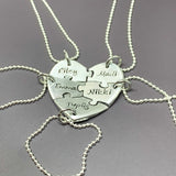 Best Friends Heart Puzzle Necklace 5 Piece Set, flat lay