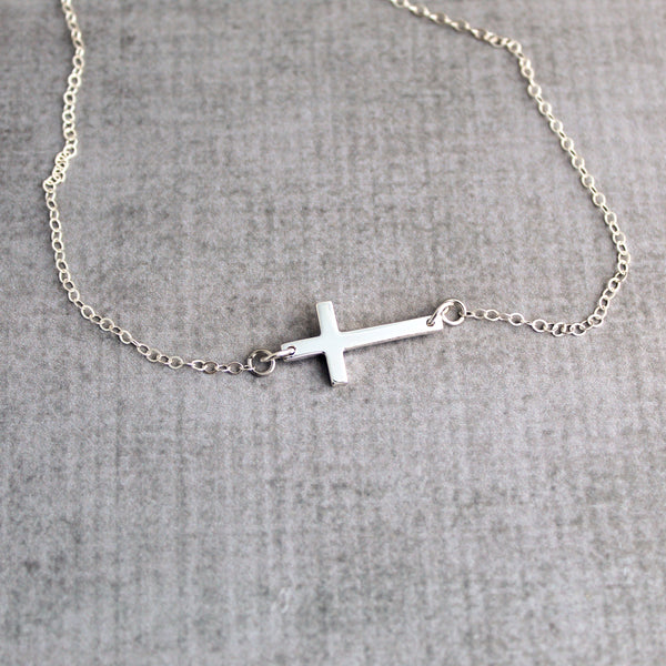Sterling silver sideways cross necklace