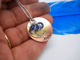 Sterling silver, copper and brass layered kids names necklace with birthstones - Sweet Tea & Jewelry