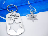 Always Come Home To Me Sheriff Keychain Set, Flat Lay