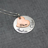 sterling silver and copper personalized necklace for Mom