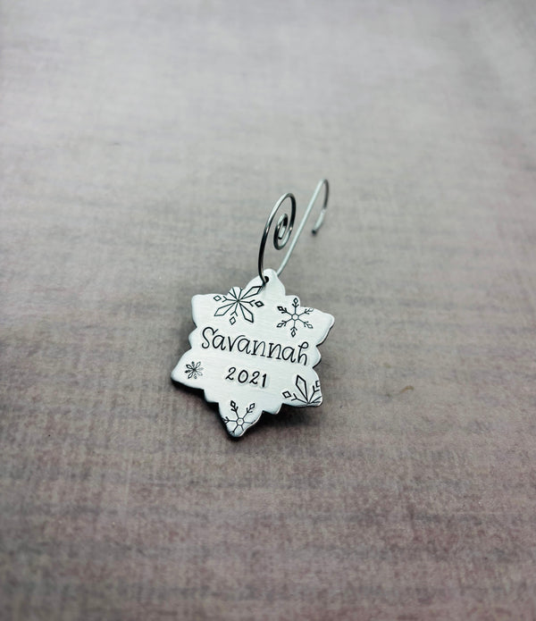 Small Personalized Snowflake Christmas Ornament, Snowflake #1 name ornament