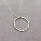 Organic Hammered Sterling Silver Karma Necklace, Thick 1.25" Circle