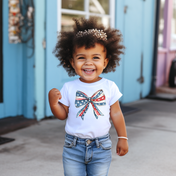 Patriotic Coquette Bow T-Shirt for Toddlers