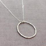 Organic Hammered Sterling Silver Karma Necklace, Thick 1.25" Circle
