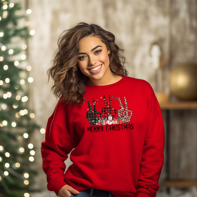 Merry Christmas Plaid Peace Signs Sweatshirt