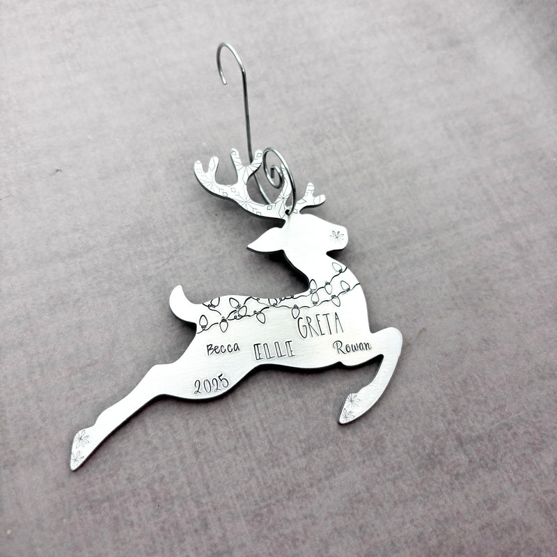 Large Reindeer Christmas ornament with multiple fonts, personalized Christmas ornament