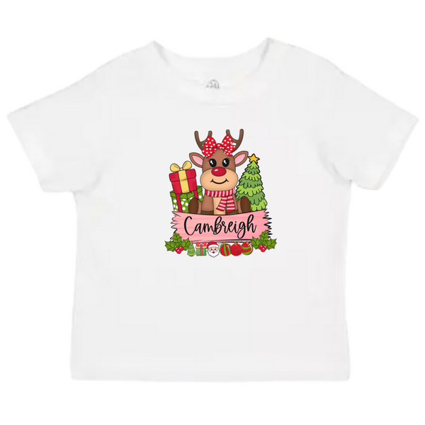 Girls’ Personalized Reindeer Christmas Kids T-shirt