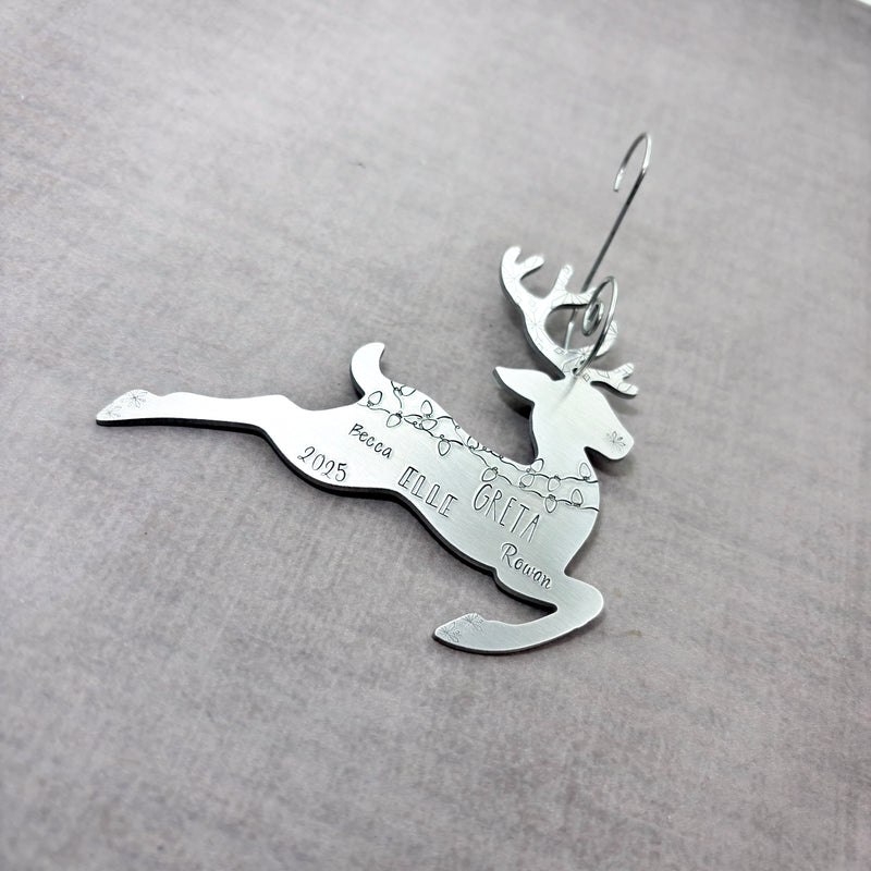 Large Reindeer Christmas ornament with multiple fonts, personalized Christmas ornament
