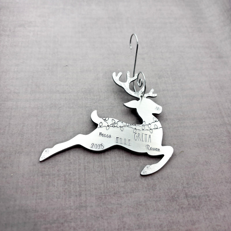 Large Reindeer Christmas ornament with multiple fonts, personalized Christmas ornament
