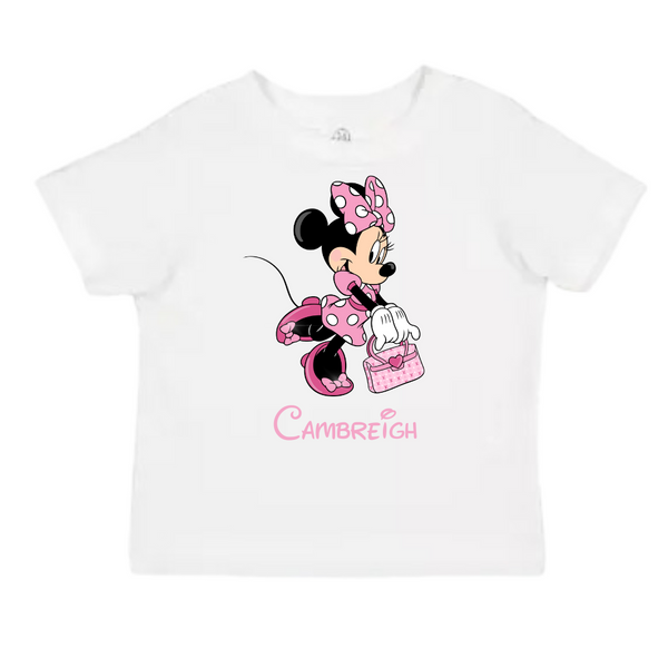 Personalized Minnie Mouse Designer Purse T-Shirt for Kids – Custom Name Tee