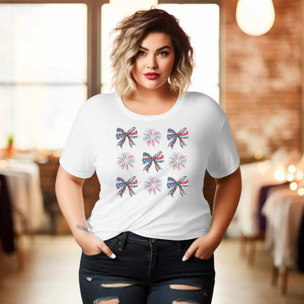 Patriotic Coquette Bow and Fireworks T-Shirt