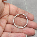 Organic Hammered Sterling Silver Karma Necklace, Thick 1.25" Circle