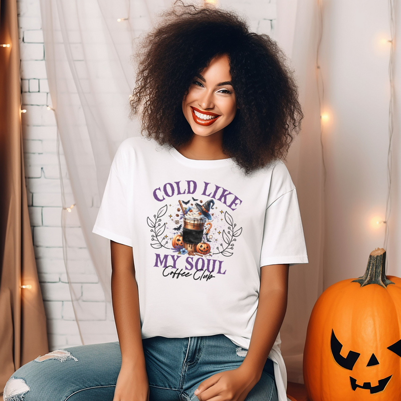 Cold Like My Soul Iced Coffee Halloween Graphic Tee