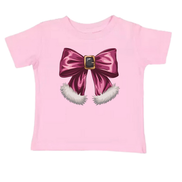 Pink Santa Bow Christmas Kids T-shirt