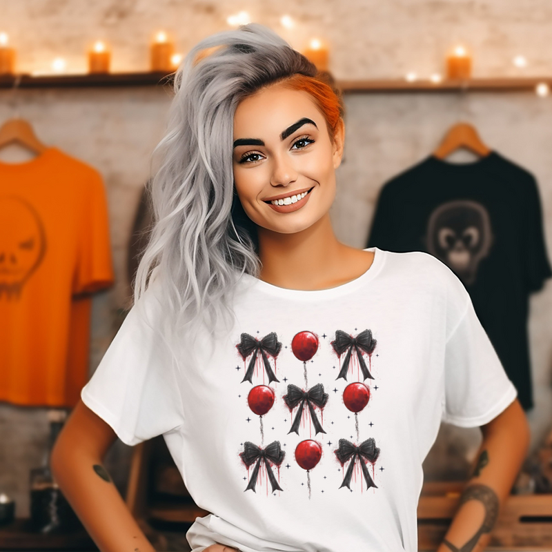 Coquette Red Balloon Halloween Graphic Tee