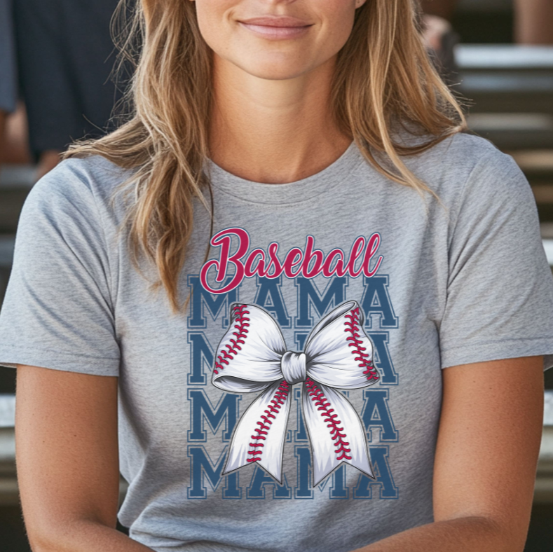 Baseball MAMA T-Shirt – Coquette Bow Baseball Mom Tee grey