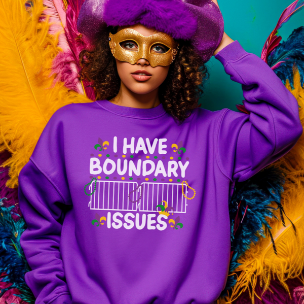 Boundary Issues purple sweatshirt