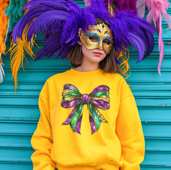 Bow Mardi Gras sweatshirt gold