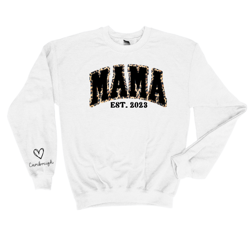 Custom Mama EST. Sweatshirt with Leopard Print