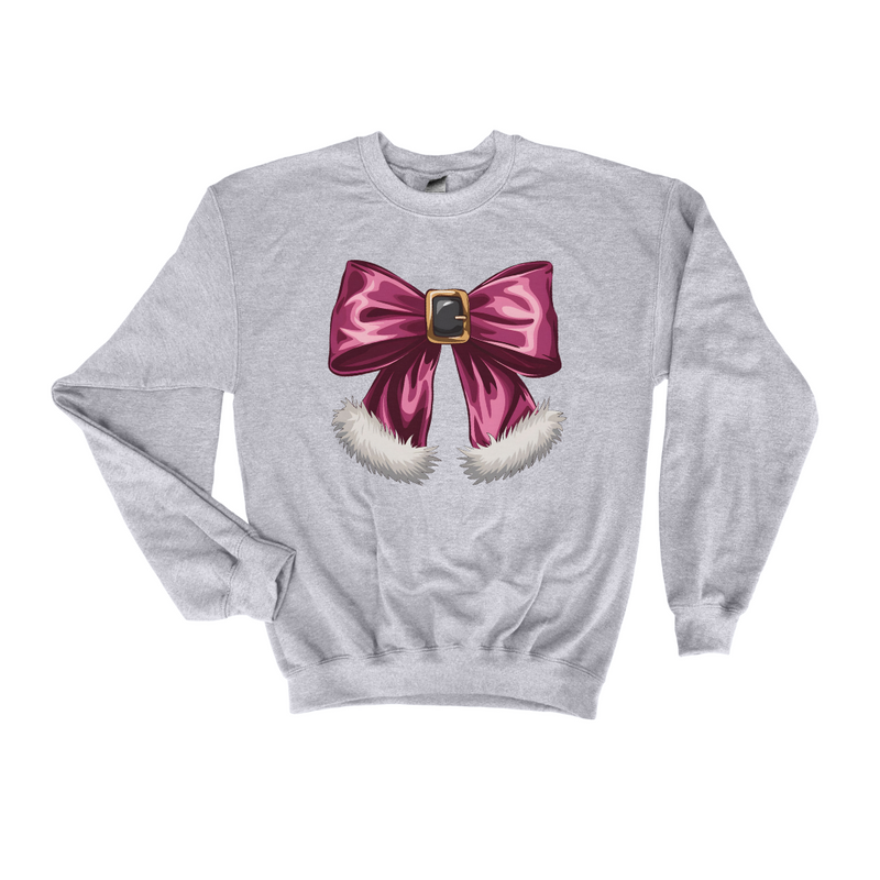 Pink Santa Bow Christmas Sweatshirt on grey