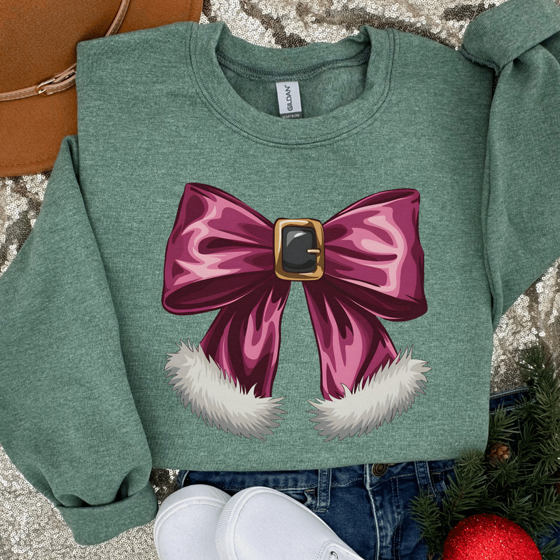 Pink Santa Bow Christmas Sweatshirt