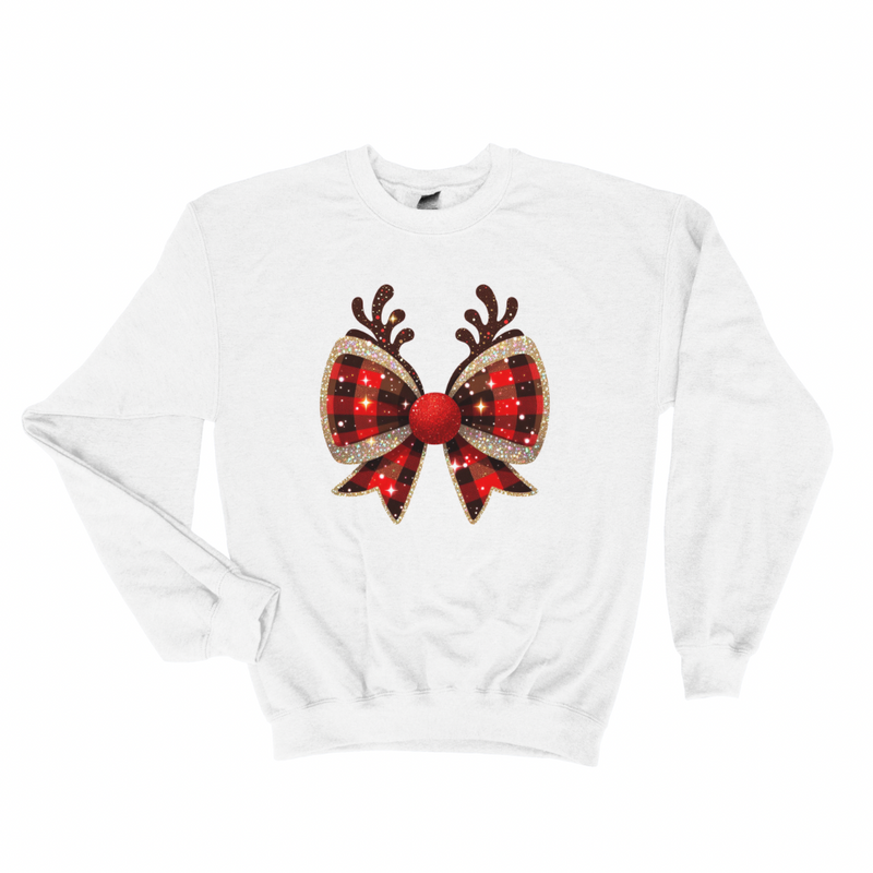 Buffalo Plaid Reindeer Bow Christmas Sweatshirt