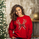 Faux Glitter Reindeer Antler Bow Christmas Sweatshirt