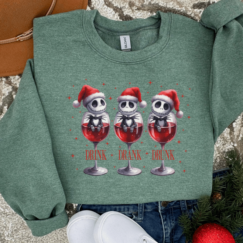 Drink Drank Drunk Skeleton Christmas Sweatshirt