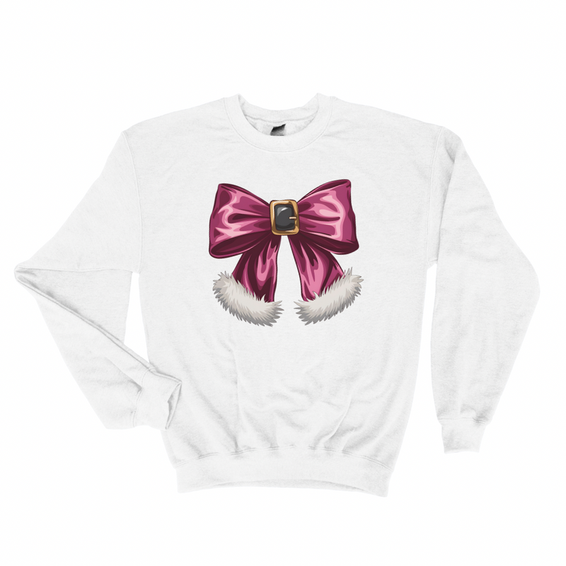 Pink Santa Bow Christmas Sweatshirt on white