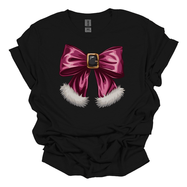 Pink Santa Bow Christmas T-shirt