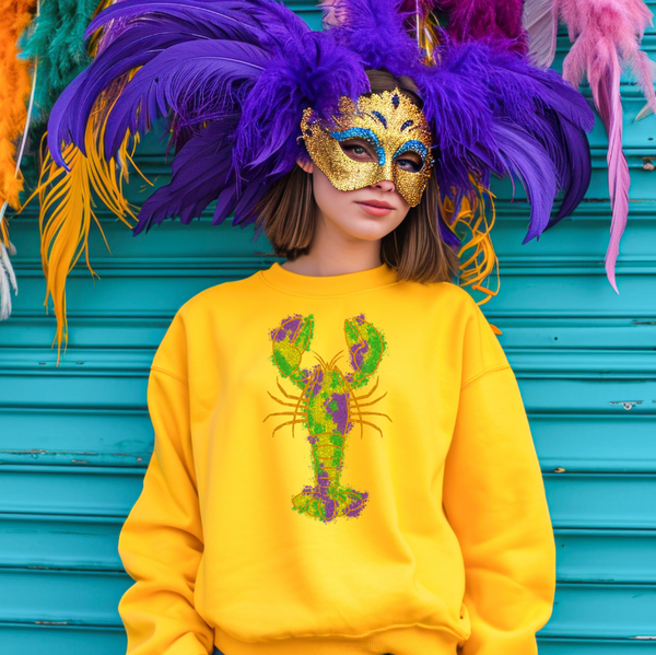 Crawfish Mardi Gras sweatshirt gold