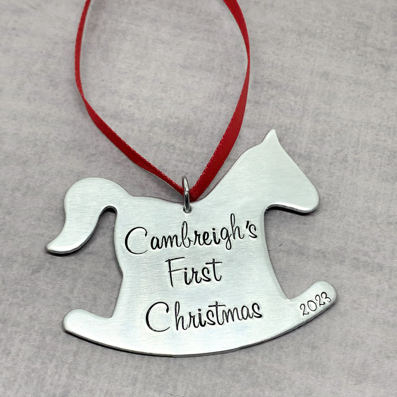 Personalized Baby's First Christmas Ornament, Rocking horse ornament