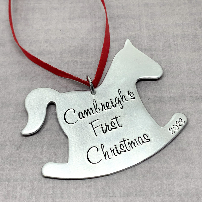 Personalized Baby's First Christmas Ornament, Rocking horse ornament